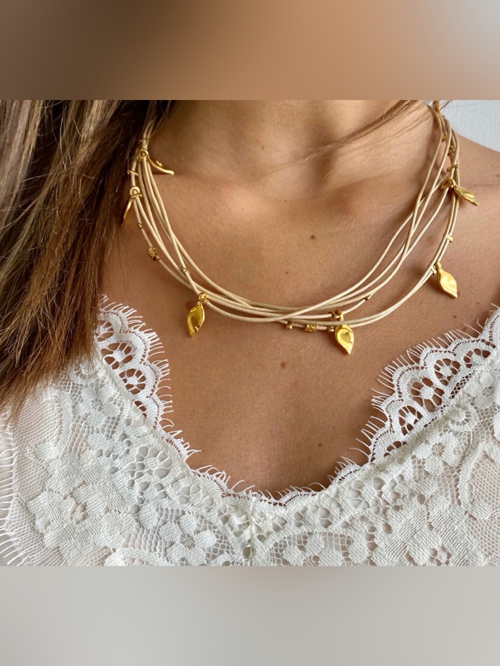 SEA Smadar Vintage Leather Cord Crown Jewel Ivy Necklace Bracelet Swarovski $140